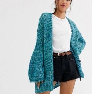 Free People Home Town Oversized Cardigan Arctic Blue Combo Sweater